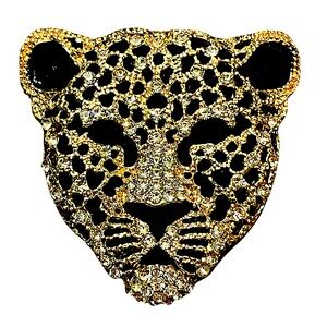 Leopard Face Brooch with Crystals